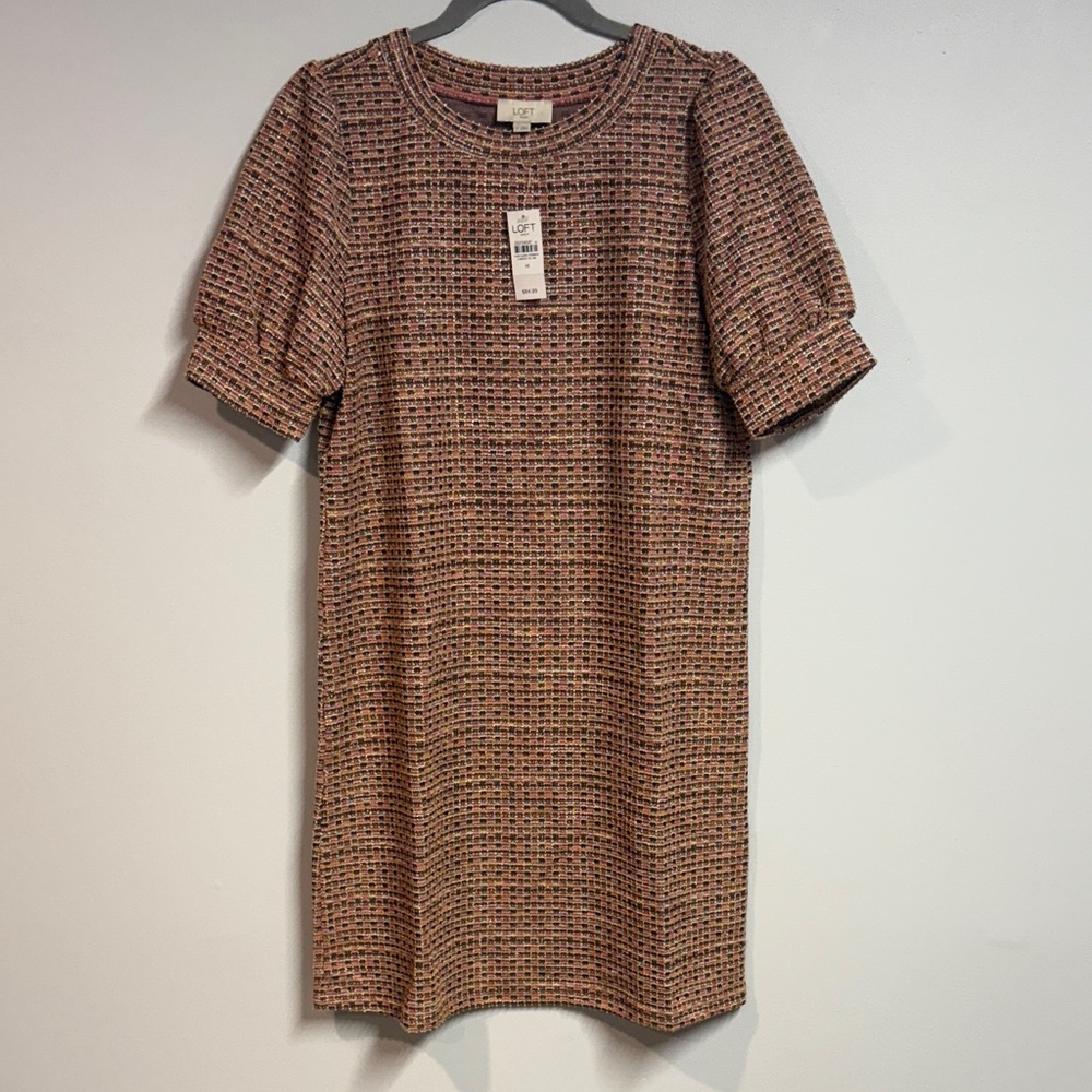 LOFT Pink and Brown Tweed Dress
